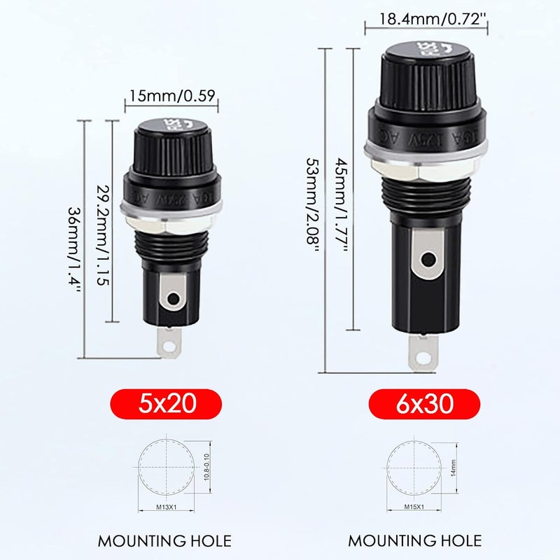 COMPSTUDIO 10Pcs 5x20mm Panel Mount Screw Cap Fuse Holder Case Glass Tube Fuse Radio Auto Stereo - Image 3